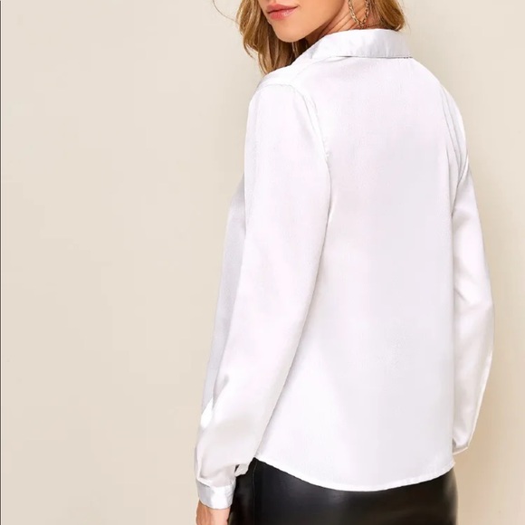 💗Satin button up blouse collared white work - Picture 3 of 4